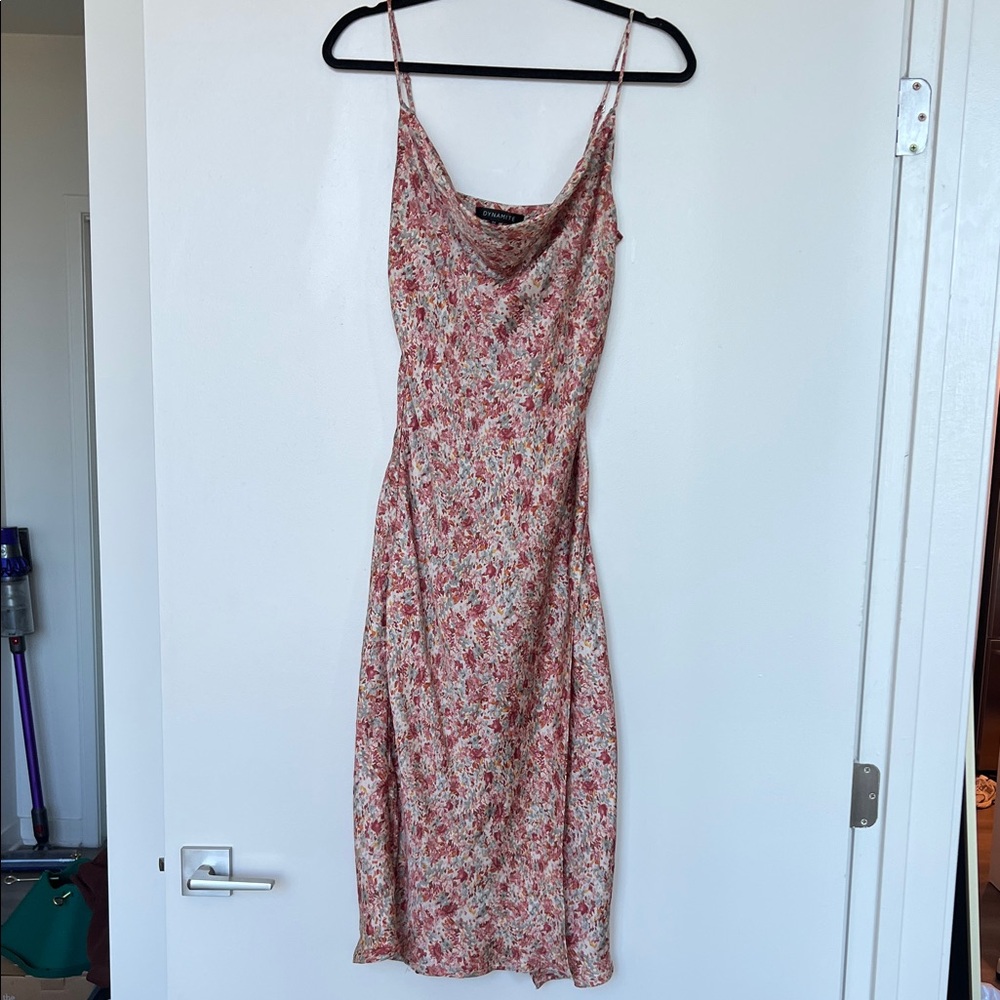 Dynamite Red and Cream Floral Midi Dress